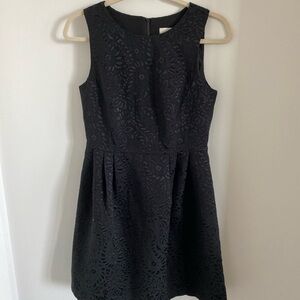 LOFT Lace Pencil Dress Black Back Zipper Pleated Skirt Fully Lined Size 4